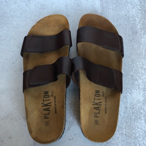 Plakton Mens Brown Leather Slide Sandals Spain Size EU 42 - Picture 7 of 7